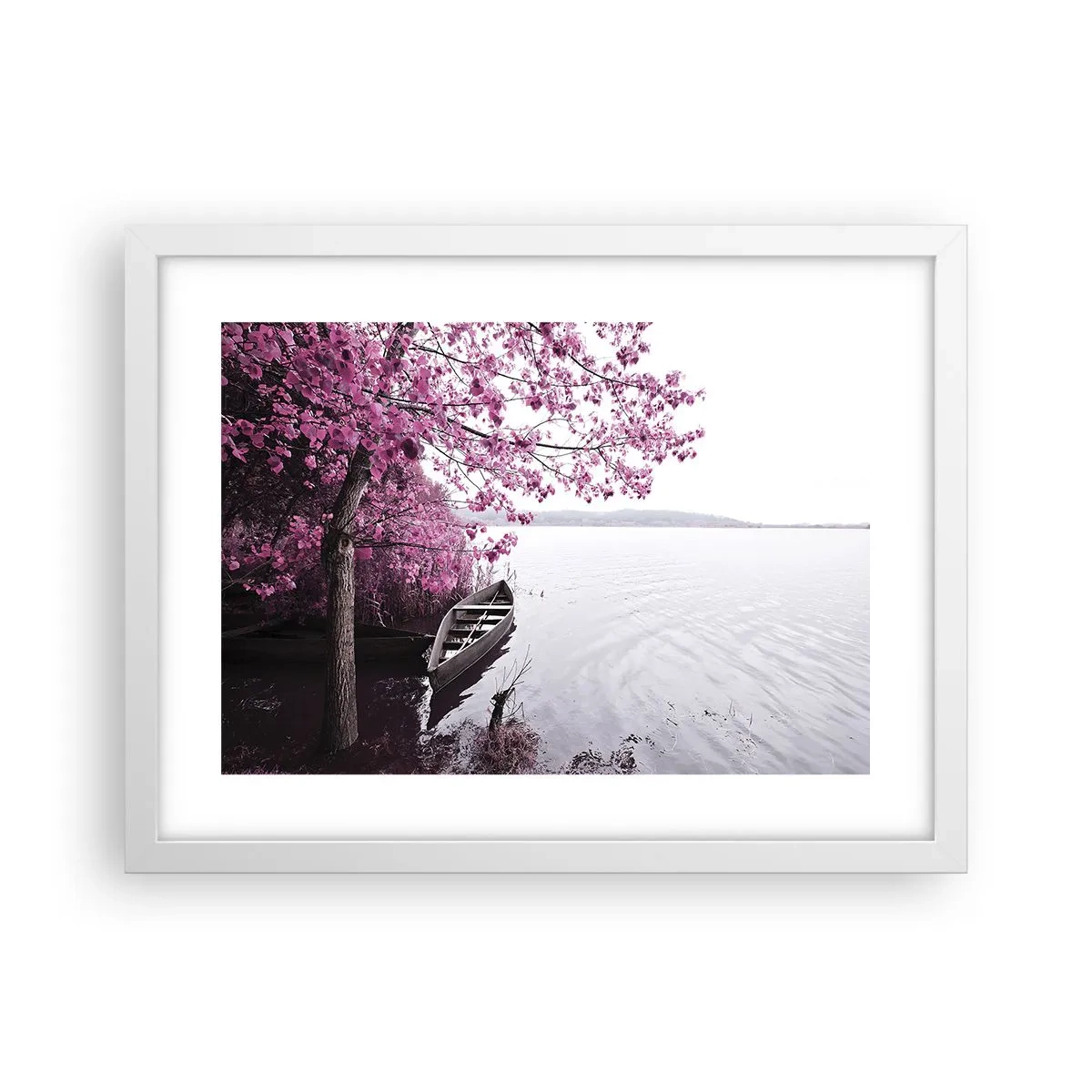 Affiche dans un cadre blanc - Poster - Dans un silence rose - 40x30 cm