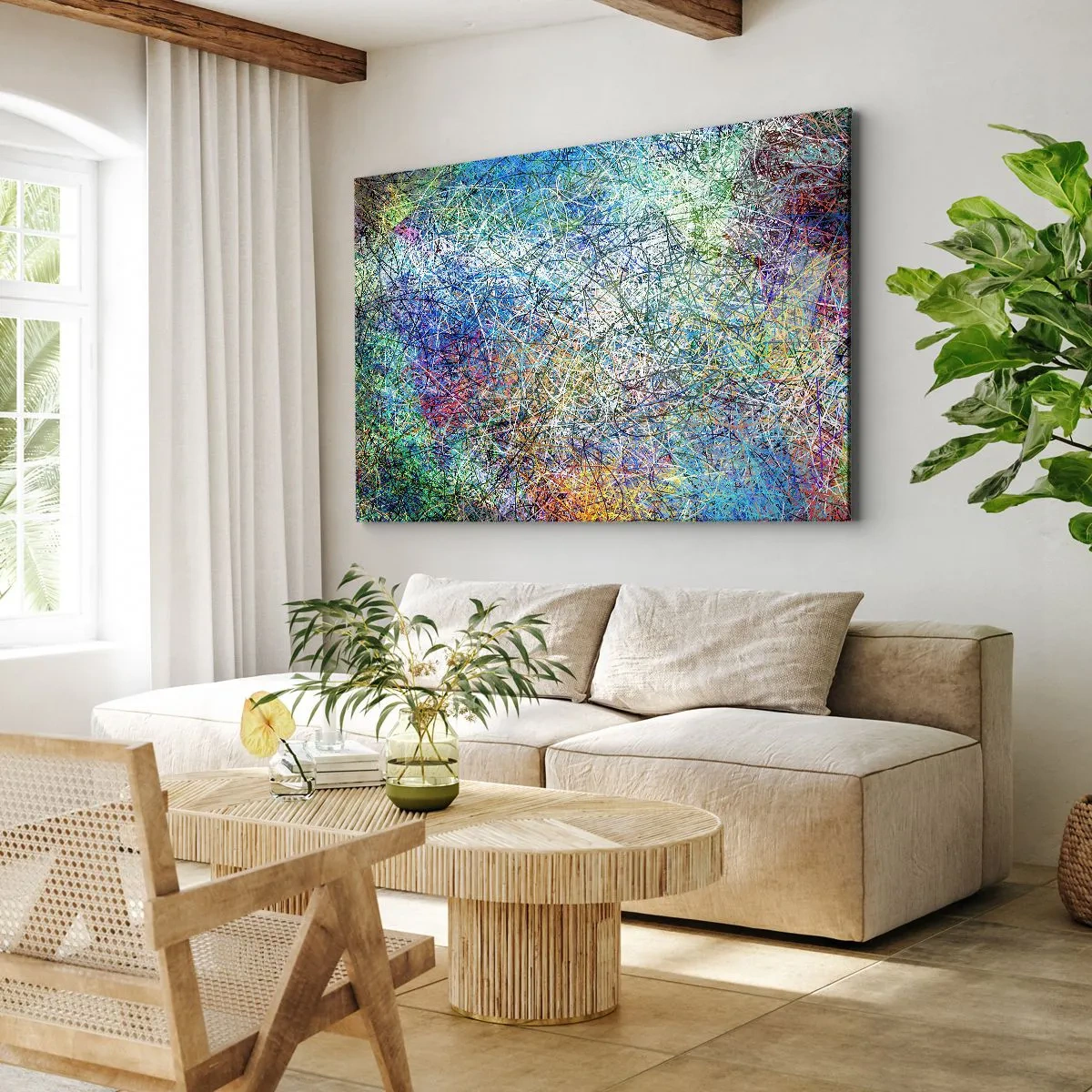 Impression sur toile - Image sur toile - Composition abstraite avec des lignes et des textures multicolores - 100x70cm - Ce n'est pas si simple - Décoration murale moderne pour le salon et la chambre ARTTOR