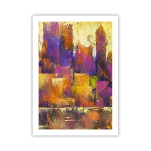 Affiche - Poster - Une composition abstraite dans des tons chauds d'orange et de violet. - 50x70cm - Composition métropolitaine - Décoration murale moderne pour le salon et la chambre ARTTOR