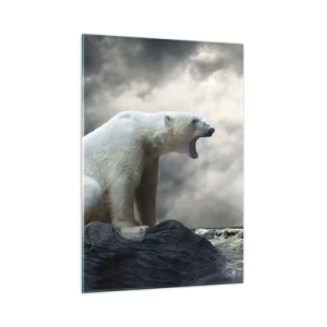 Impression sur verre - Image sur verre - Un ours polaire contre un ciel orageux - 50x70cm - Roi solitaire de l'Arctique - Décoration murale moderne pour le salon et la chambre ARTTOR