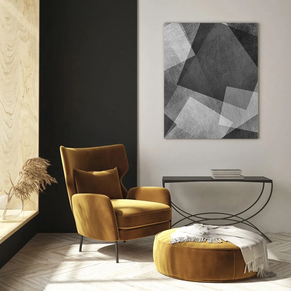 Impression sur verre - Image sur verre - Abstraction géométrique dans les tons de noir, blanc et gris - 50x70cm - Le symbole éternel de durabilité et d'ordre - Décoration murale moderne pour le salon et la chambre ARTTOR