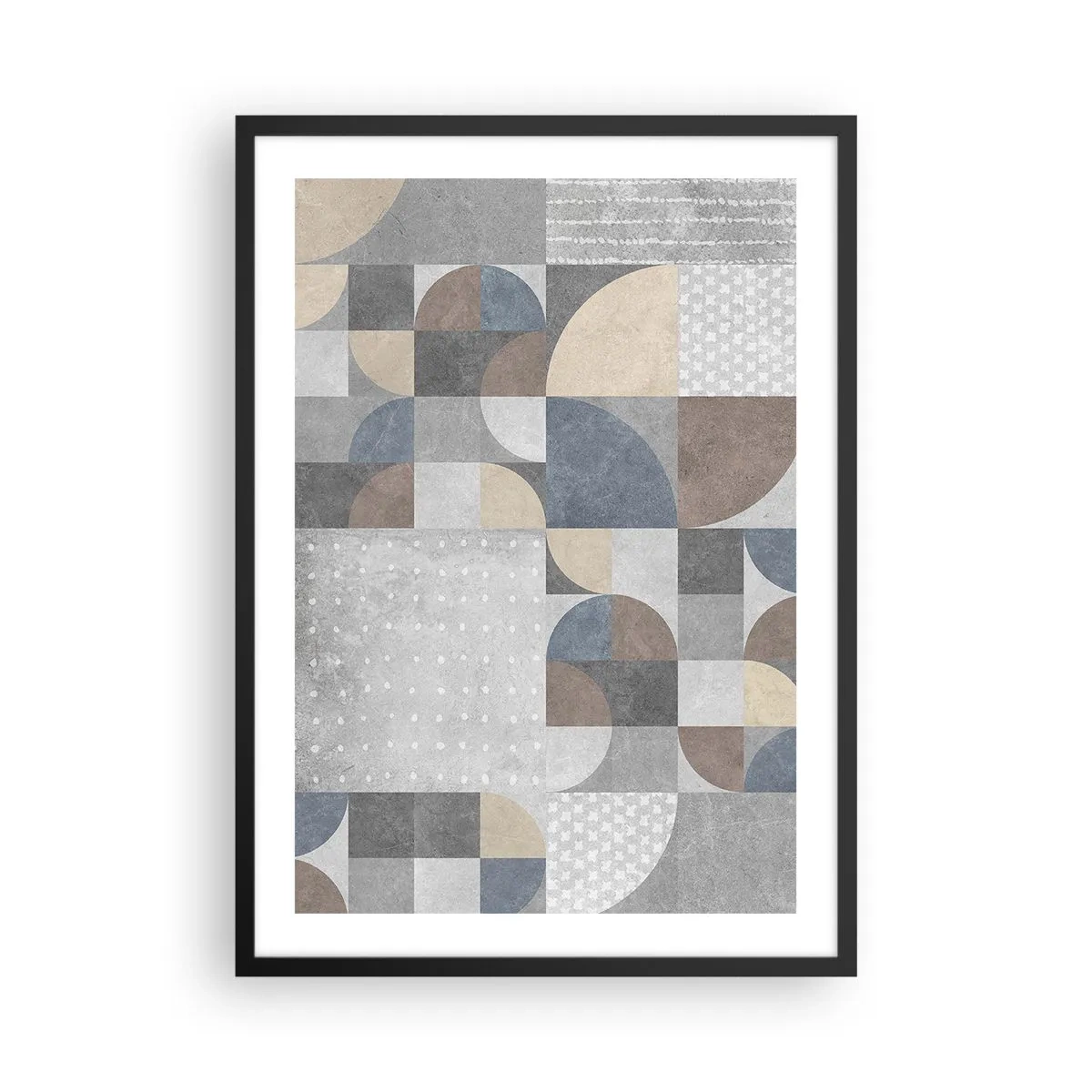 Affiche dans un cadre noir - Poster - Motif géométrique dans les tons de gris et de bleu - 50x70cm - Fantaisie de la céramique - Décoration murale moderne pour le salon et la chambre ARTTOR