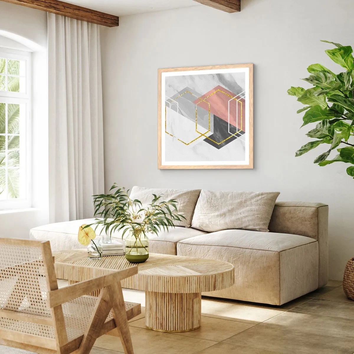 Affiche dans un chêne clair - Poster - Composition en chaîne - 50x50 cm