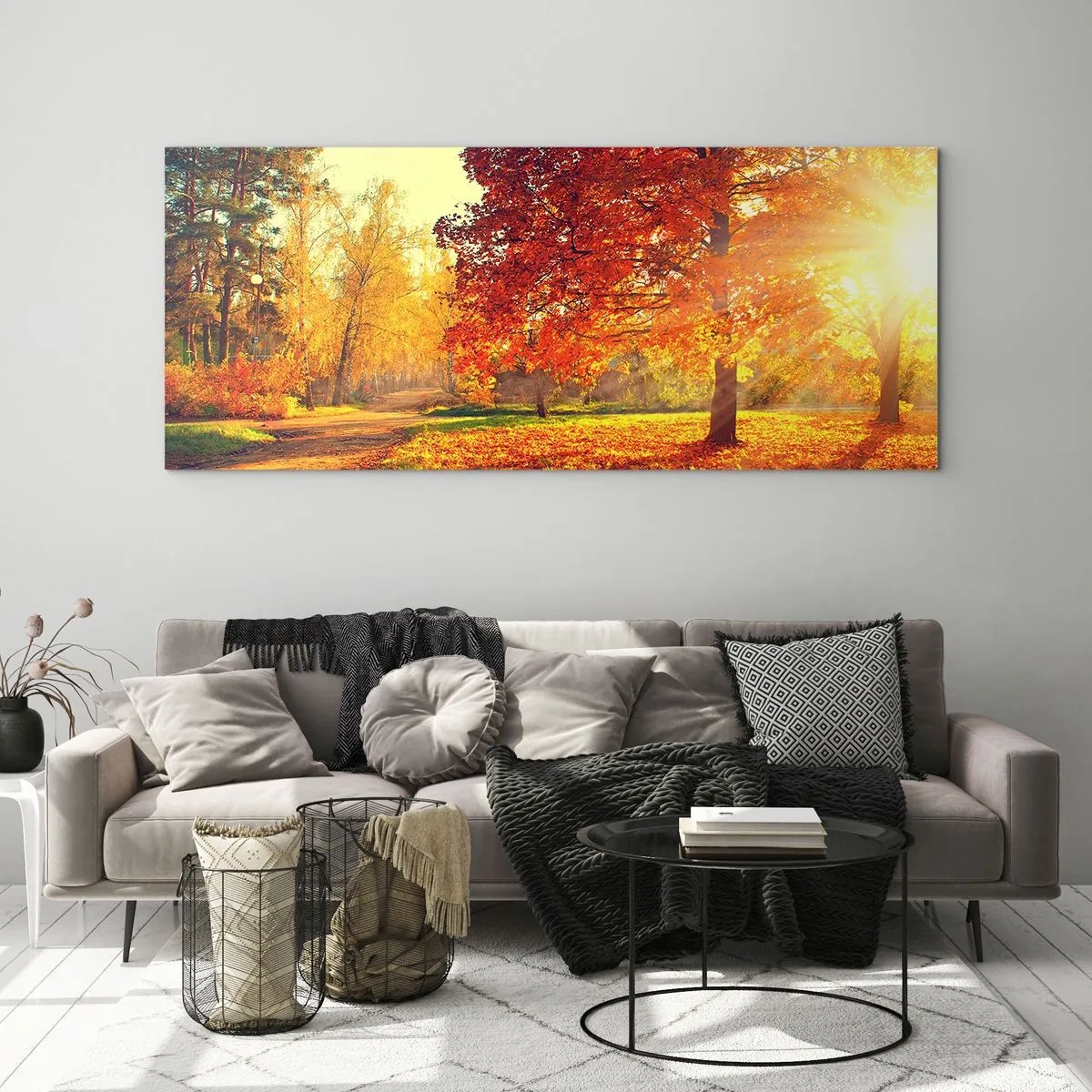 Impression sur verre - Image sur verre - Parc d'automne illuminé par la lumière du soleil - 120x50cm - Le roux est beau - Décoration murale moderne pour le salon et la chambre ARTTOR
