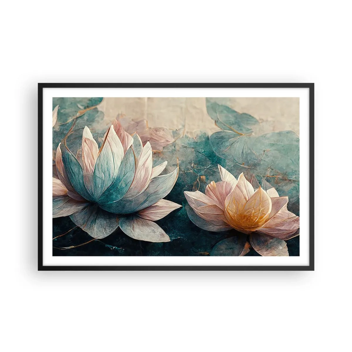 Affiche dans un cadre noir - Poster - Les étoiles du lac - 91x61 cm