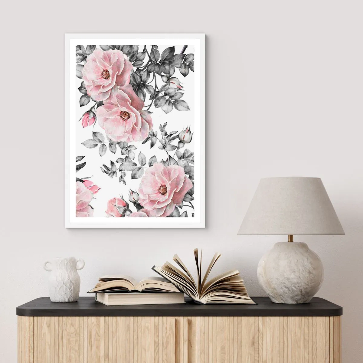 Affiche dans un cadre blanc - Poster - Se perdre dans les fleurs des roses - 30x40 cm