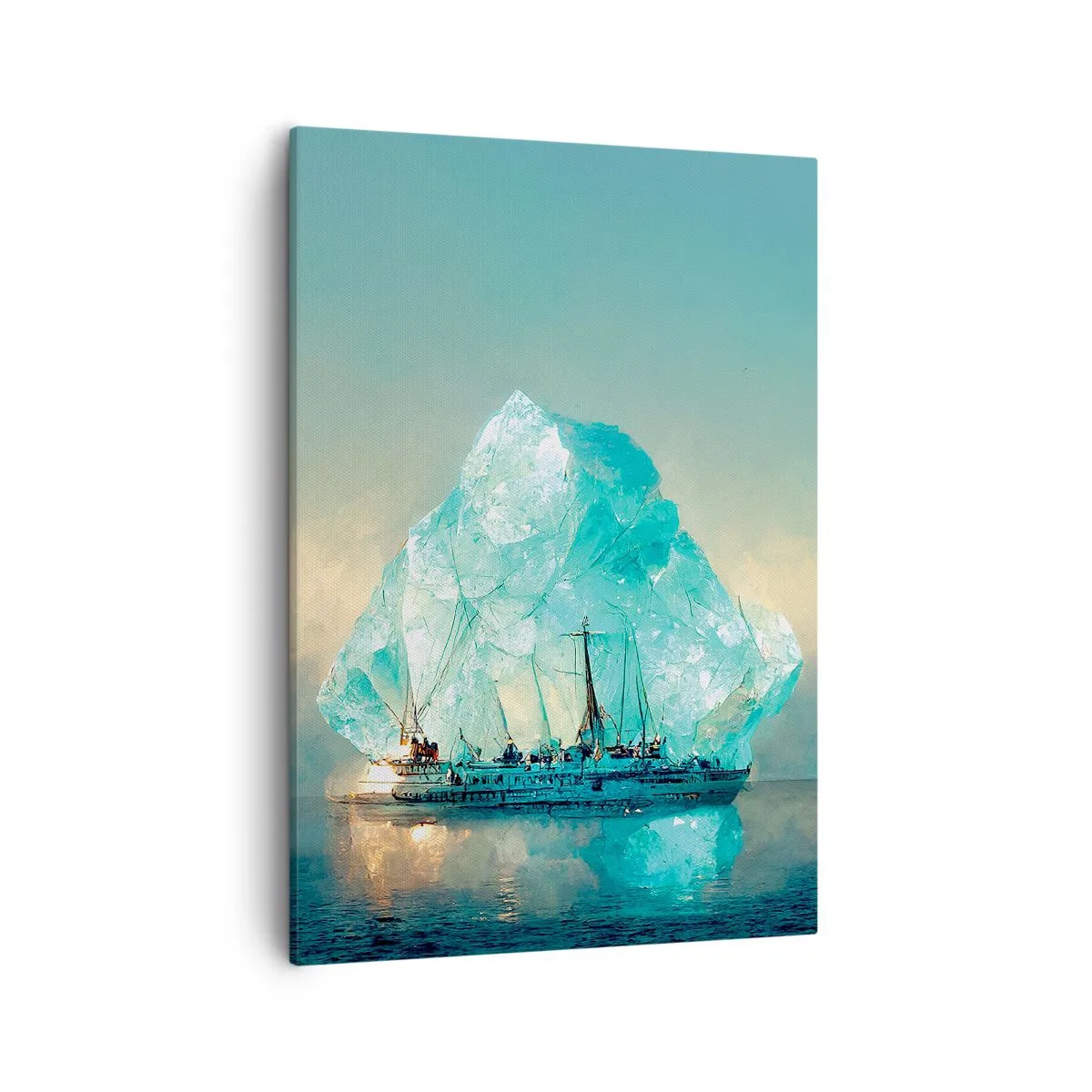 Impression sur toile - Image sur toile - Un navire avec un iceberg majestueux en arrière-plan - 50x70cm - Diamant arctique - Décoration murale moderne pour le salon et la chambre ARTTOR