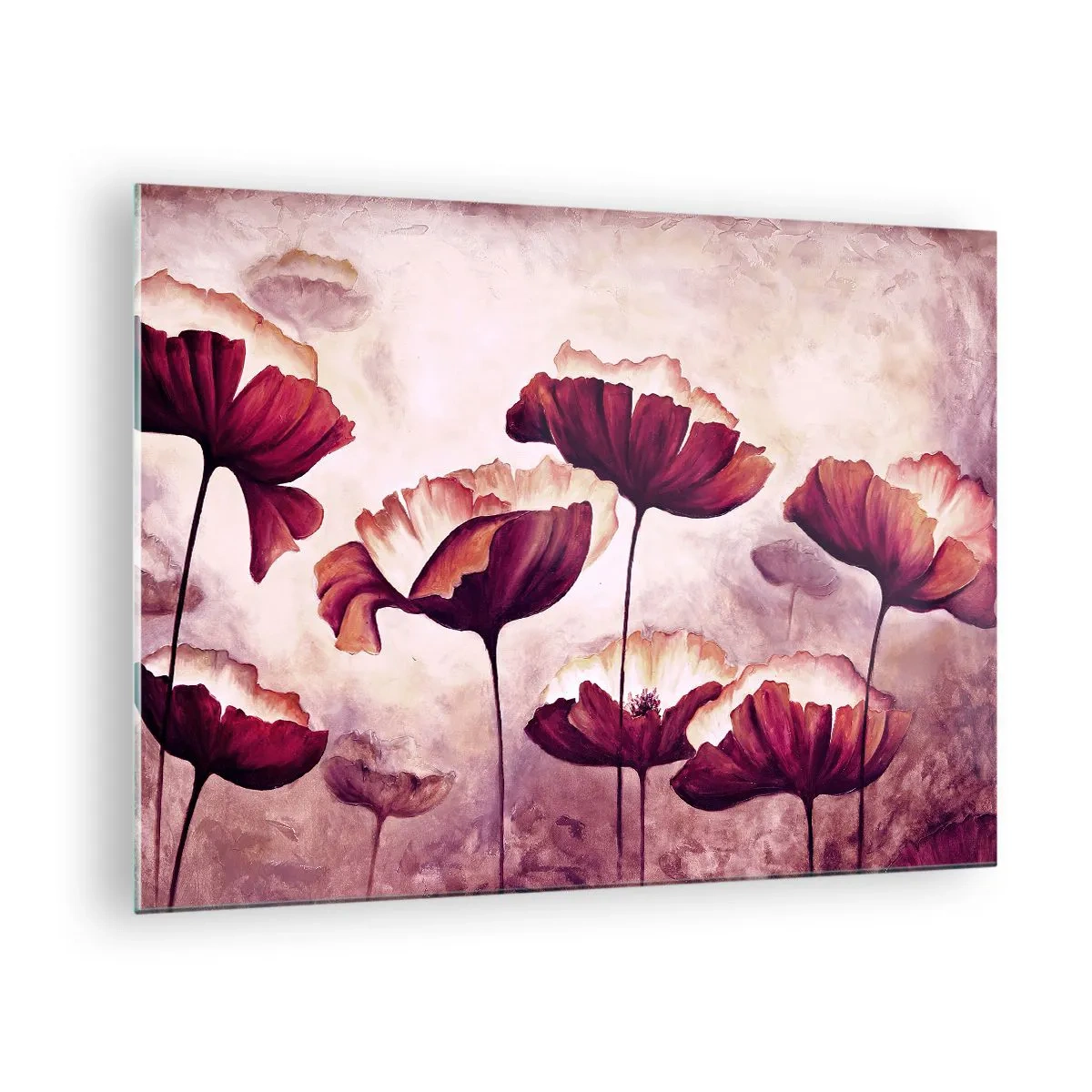 Impression sur verre - Image sur verre - Coquelicots rouges et blancs contre un ciel lumineux - 70x50cm - Pétale rouge et blanc - Décoration murale moderne pour le salon et la chambre ARTTOR