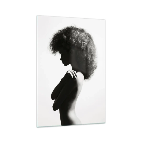 Impression sur verre - Image sur verre - Une silhouette subtile d'une femme dans des tons noirs et blancs sur un fond clair - 70x100cm - Comme une fleur au bout d'une fine tige - Décoration murale moderne pour le salon et la chambre ARTTOR