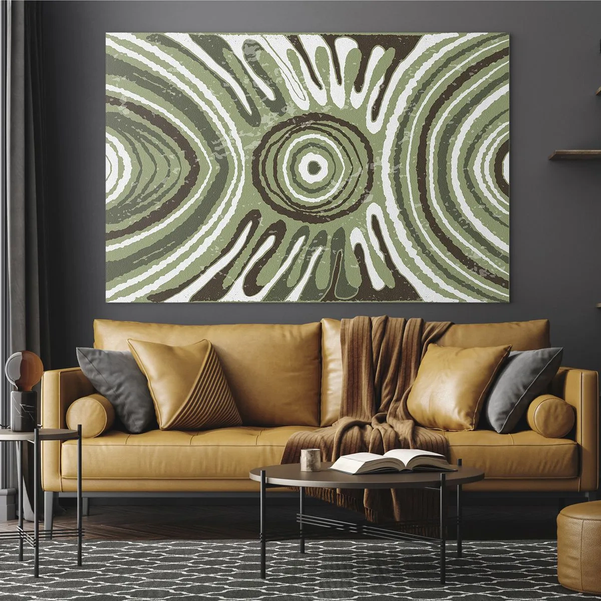 Impression sur verre - Image sur verre - Cercles concentriques verts et lignes abstraites - 100x70cm - Une explosion d'émotions - Décoration murale moderne pour le salon et la chambre ARTTOR