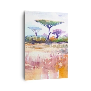 Impression sur toile - Image sur toile - Un paysage de savane pittoresque aux couleurs aquarelles - 70x100cm - Couleurs de savane - Décoration murale moderne pour le salon et la chambre ARTTOR