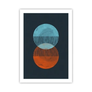 Affiche - Poster - Cercles abstraits dans les tons de bleu et d'orange - 50x70cm - Fantaisie astronomique - Décoration murale moderne pour le salon et la chambre ARTTOR