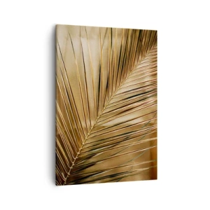 Impression sur toile - Image sur toile - Feuille de palmier dorée sur fond uni - 50x70cm - Colonnade naturelle - Décoration murale moderne pour le salon et la chambre ARTTOR