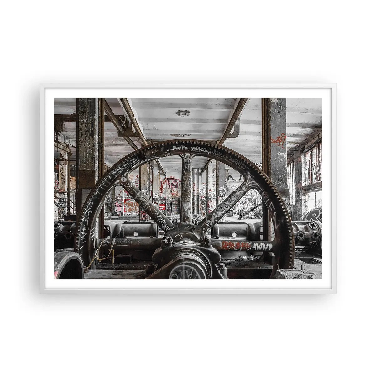 Affiche dans un cadre blanc - Poster - Vie secrète d'une usine - 100x70 cm