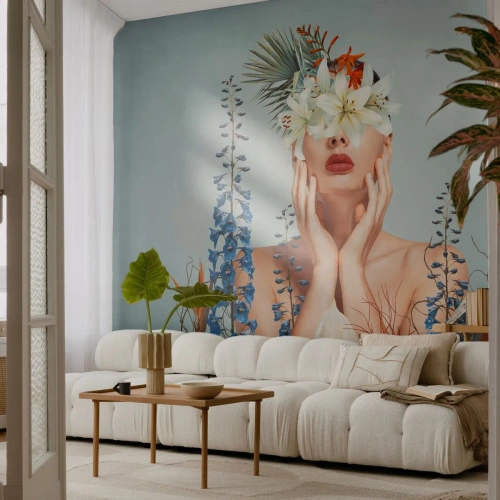 Papier Peint Photo Standard Eco - Femme - fleur - Abstraction, Femme, Fleurs - 400x280 cm