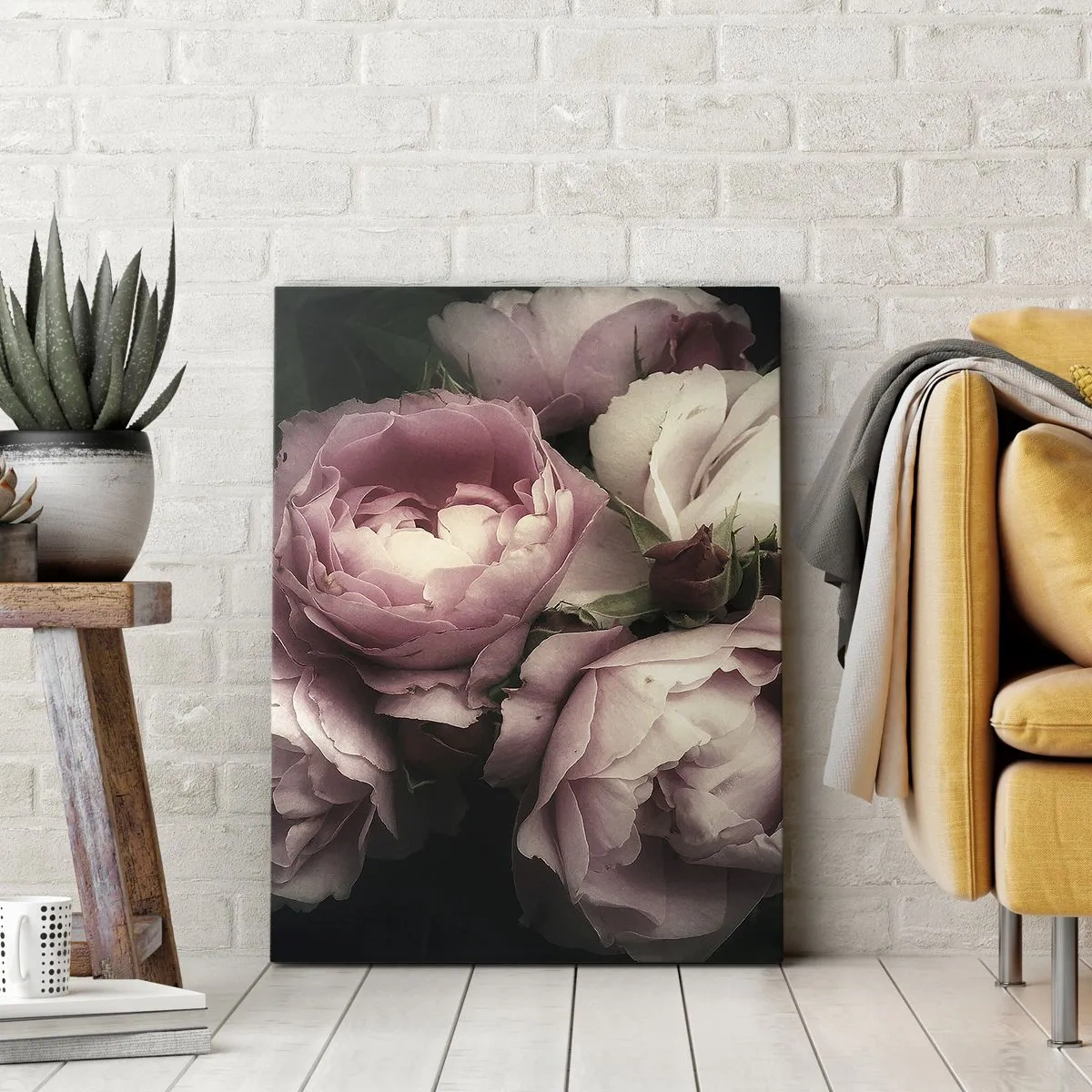 Impression sur toile - Image sur toile - Un bouquet de roses aux tons délicats de rose et de blanc - 50x70cm - Le charme de la belle époque - Décoration murale moderne pour le salon et la chambre ARTTOR