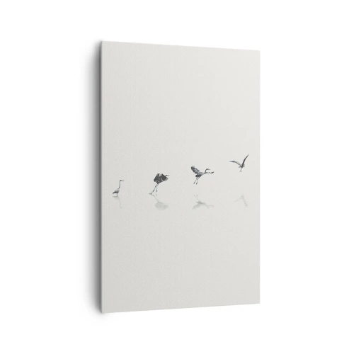 Impression sur toile - Image sur toile - Quatre silhouettes d'oiseaux se reflètent dans l'eau calme - 80x120cm - Quatre étapes simples - Décoration murale moderne pour le salon et la chambre ARTTOR