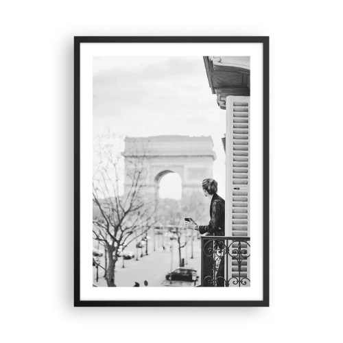 Affiche dans un cadre noir - Poster - Homme sur un balcon donnant sur l'Arc de Triomphe - 50x70cm - Chambre avec vue - Décoration murale moderne pour le salon et la chambre ARTTOR