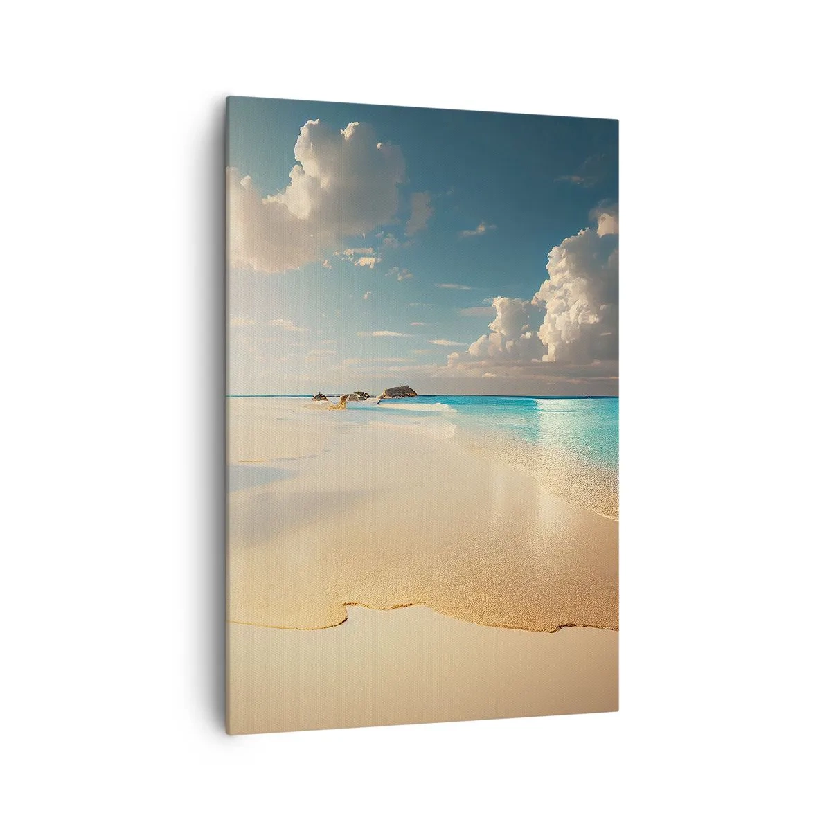 Impression sur toile - Image sur toile - Une plage ensoleillée avec une mer bleue et des rochers - 70x100cm - Une journée de rêve - Décoration murale moderne pour le salon et la chambre ARTTOR