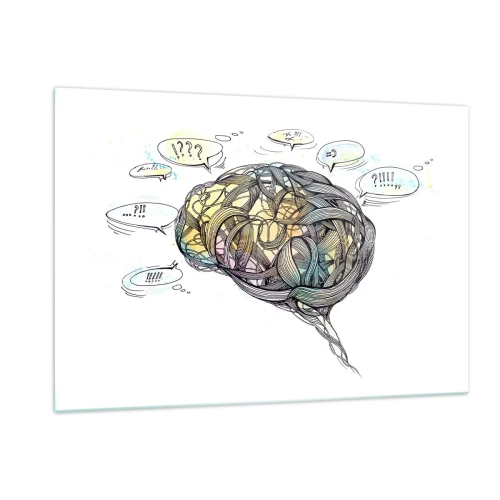 Impression sur verre - Image sur verre - Illustration artistique d'un cerveau aux accents colorés - 120x80cm - L'homme - un grand mystère - Décoration murale moderne pour le salon et la chambre ARTTOR