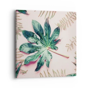 Impression sur toile - Image sur toile - Étude de verdure sur fond rose - 40x40 cm