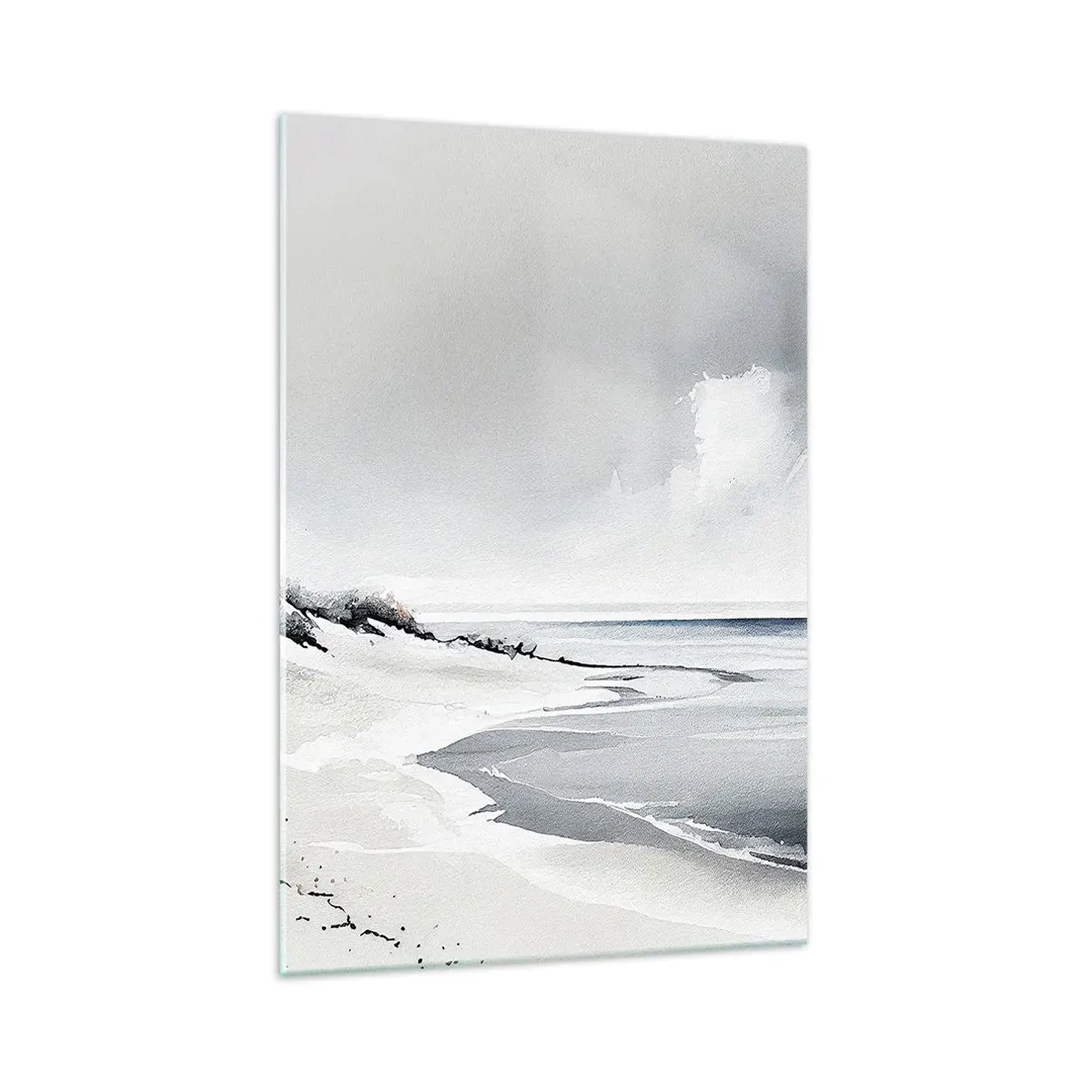 Impression sur verre - Image sur verre - Une plage aux tons sobres de gris et de bleu - 70x100cm - Ensemble depuis toujours - Décoration murale moderne pour le salon et la chambre ARTTOR