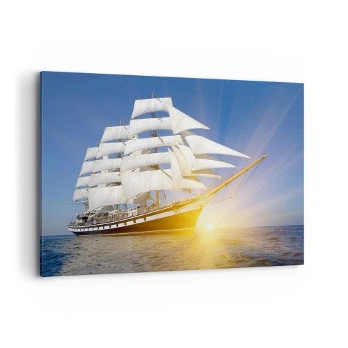 Impression sur toile - Image sur toile - Un voilier en mer à la lumière du soleil couchant - 120x80cm - Leur temps ne passera jamais - Décoration murale moderne pour le salon et la chambre ARTTOR