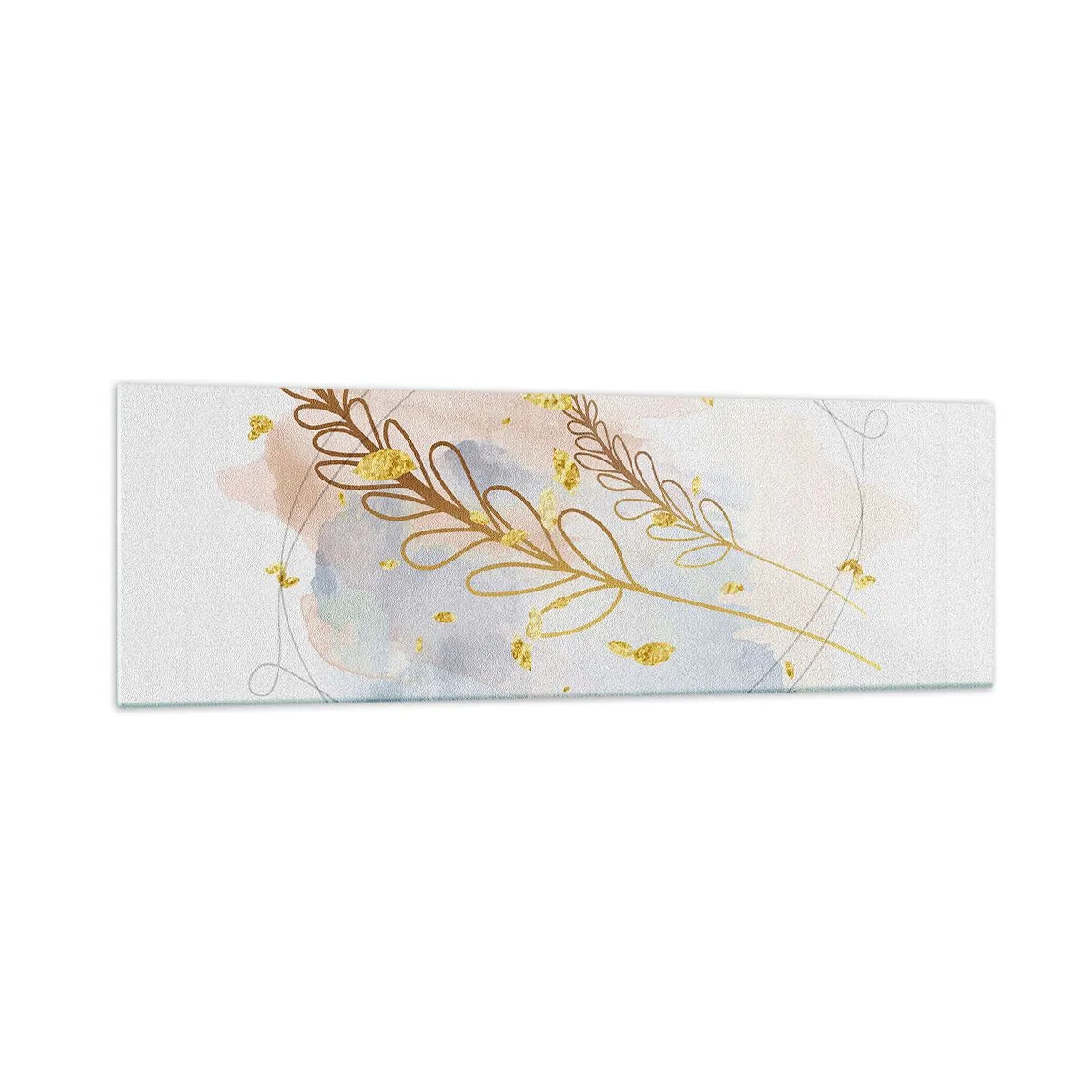 Impression sur verre - Image sur verre - Un délicat motif de feuille dorée sur un fond pastel avec des détails aquarelles. - 160x50cm - Explosion d'or - Décoration murale moderne pour le salon et la chambre ARTTOR