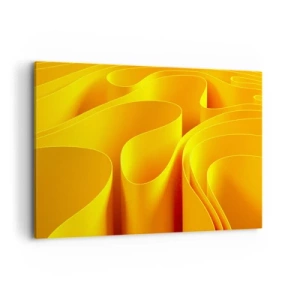 Impression sur toile - Image sur toile - Vagues abstraites jaunes ressemblant à des rayons de soleil - 120x80cm - Comme les vagues du soleil - Décoration murale moderne pour le salon et la chambre ARTTOR
