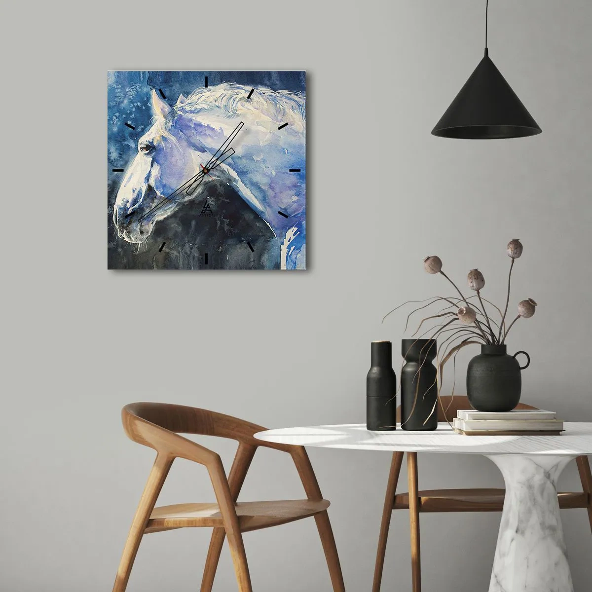Horloge murale - Pendule murale - Portrait dans une lueur azur - 40x40 cm