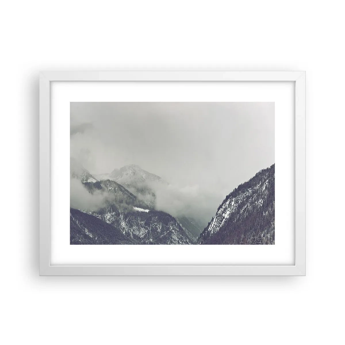 Affiche dans un cadre blanc - Poster - Vallée brumeuse - 40x30 cm