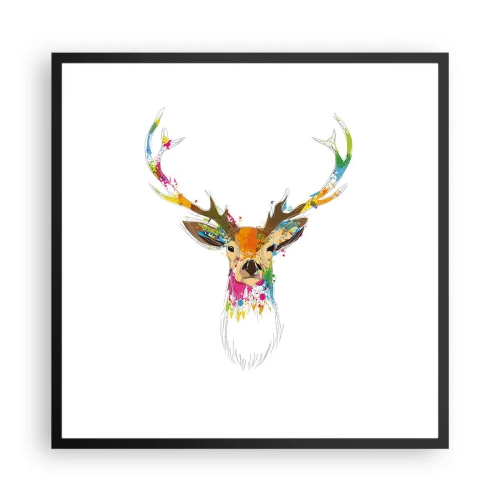 Affiche dans un cadre noir - Poster - Un cerf doux baigné de couleur - 60x60 cm