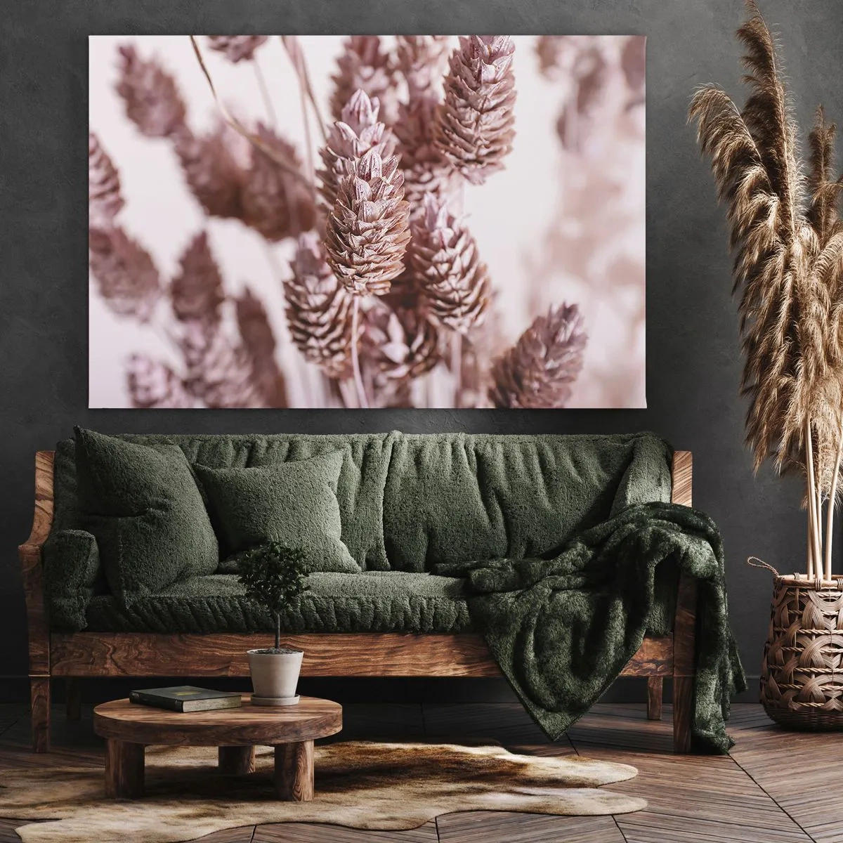 Impression sur toile - Image sur toile - Gros plan sur les délicats épis roses des graminées ornementales - 120x80cm - Apparemment discret - Décoration murale moderne pour le salon et la chambre ARTTOR