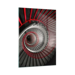 Impression sur verre - Image sur verre - Escalier en colimaçon avec rampes rouges en perspective - 50x70cm - Amusement architectural - Décoration murale moderne pour le salon et la chambre ARTTOR