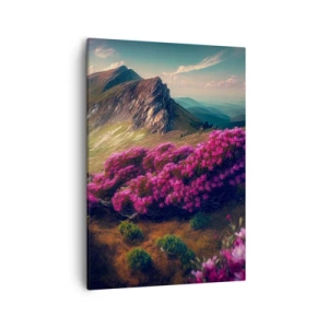 Impression sur toile - Image sur toile - Paysage de montagne avec des rhododendrons en fleurs - 50x70cm - L'été à la montagne - Décoration murale moderne pour le salon et la chambre ARTTOR