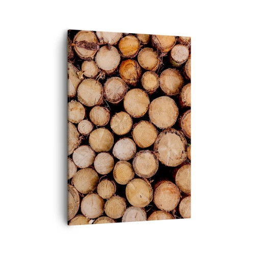 Impression sur toile - Image sur toile - Des tas de troncs d'arbres abattus disposés en harmonie - 50x70cm - Nouveau commencement - Décoration murale moderne pour le salon et la chambre ARTTOR