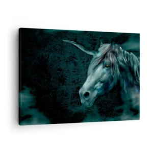 Impression sur toile - Image sur toile - Une licorne magique dans une forêt mystérieuse et sombre aux couleurs fantastiques. - 70x50cm - Dans une forêt de conte de fées - Décoration murale moderne pour le salon et la chambre ARTTOR