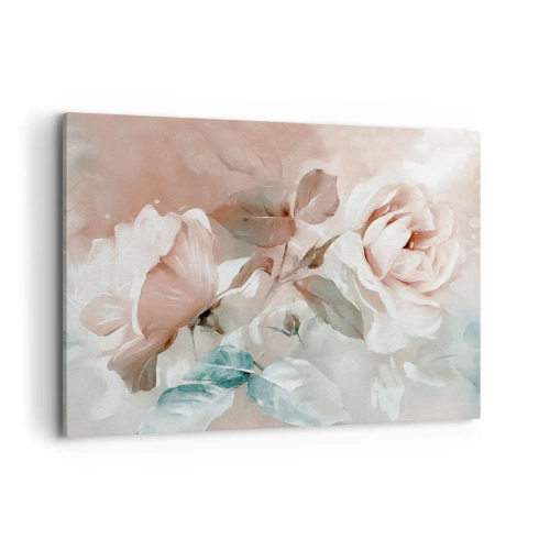 Impression sur toile - Image sur toile - Roses délicates aux tons pastel sur fond clair - 100x70cm - L'esprit du romantisme - Décoration murale moderne pour le salon et la chambre ARTTOR