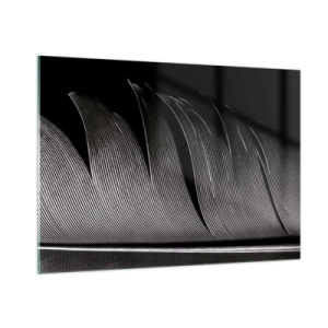 Impression sur verre - Image sur verre - Gros plan noir et blanc d'une plume présentée sous une lumière contrastée. - 100x70cm - La plume – un design magnifique - Décoration murale moderne pour le salon et la chambre ARTTOR