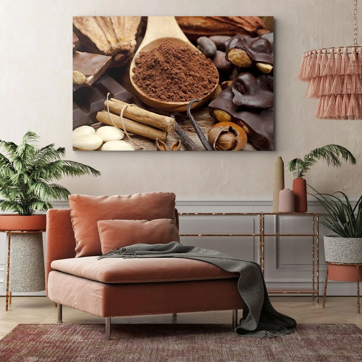 Impression sur toile - Image sur toile - Une cuillerée d'ingrédients à base de cacao et de chocolat dans un arrangement rustique - 70x50cm - La meilleure pour les chagrins - Décoration murale moderne pour le salon et la chambre ARTTOR
