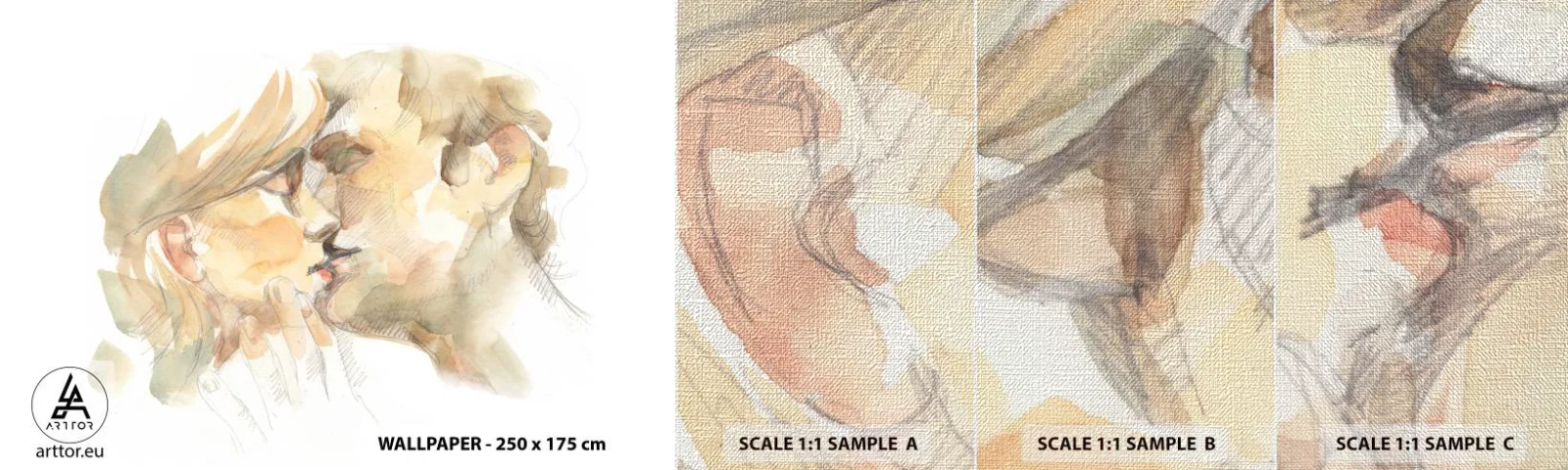 Échantillon de Papier Peint Premium Canvas - A moitié trouvé ? - Couple amoureux, Baiser, Morceau - 100x30 cm