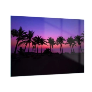 Impression sur verre - Image sur verre - Palmiers sur fond de coucher de soleil violet-rose - 100x70cm - Soirée sous les palmiers - Décoration murale moderne pour le salon et la chambre ARTTOR