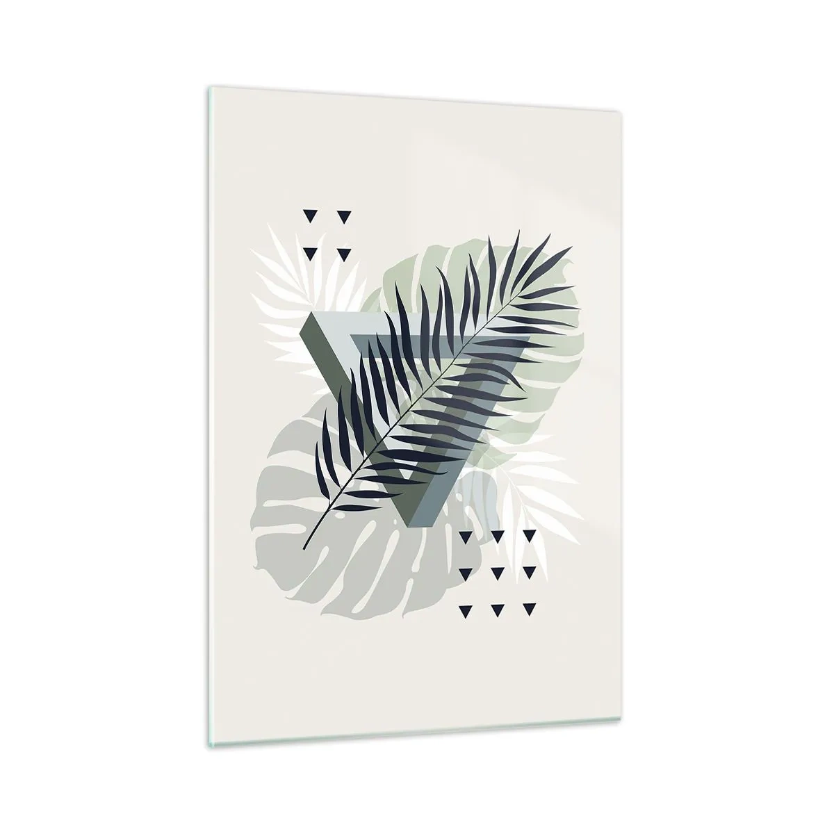 Impression sur verre - Image sur verre - Une composition de feuilles géométriques modernes - 50x70cm - Nature et géométrie - deux odres? - Décoration murale moderne pour le salon et la chambre ARTTOR