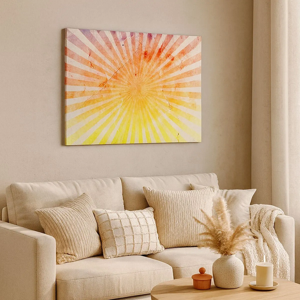 Impression sur toile - Image sur toile - Rayons de soleil dans les tons orange et jaune - 70x50cm - Levant et couchant - Décoration murale moderne pour le salon et la chambre ARTTOR