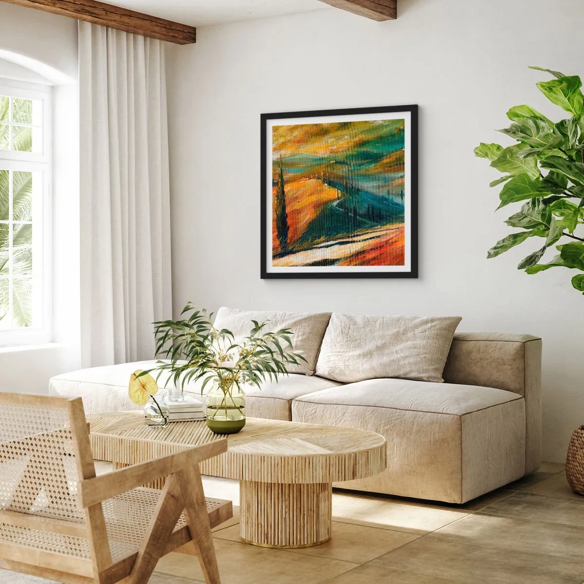 Affiche dans un cadre noir - Poster - paysage toscan - 40x40 cm