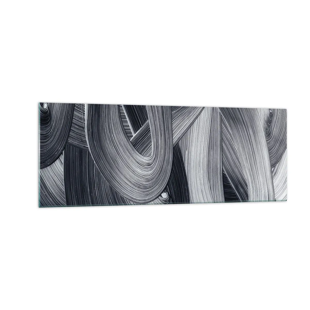 Impression sur verre - Image sur verre - Abstraction en noir et blanc avec des coups de pinceau dynamiques. - 140x50cm - La fluidité de la réalité - Décoration murale moderne pour le salon et la chambre ARTTOR