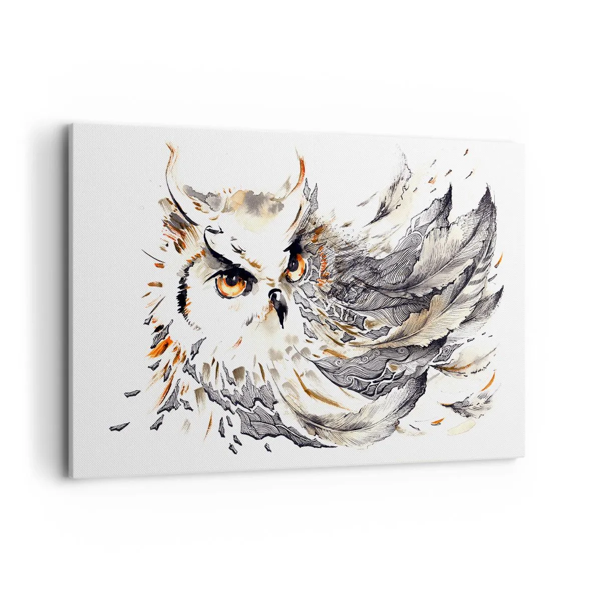 Impression sur toile - Image sur toile - Un hibou aux plumes mystiques sous forme d'aquarelle artistique - 120x80cm - Elle vient du monde de la magie - Décoration murale moderne pour le salon et la chambre ARTTOR