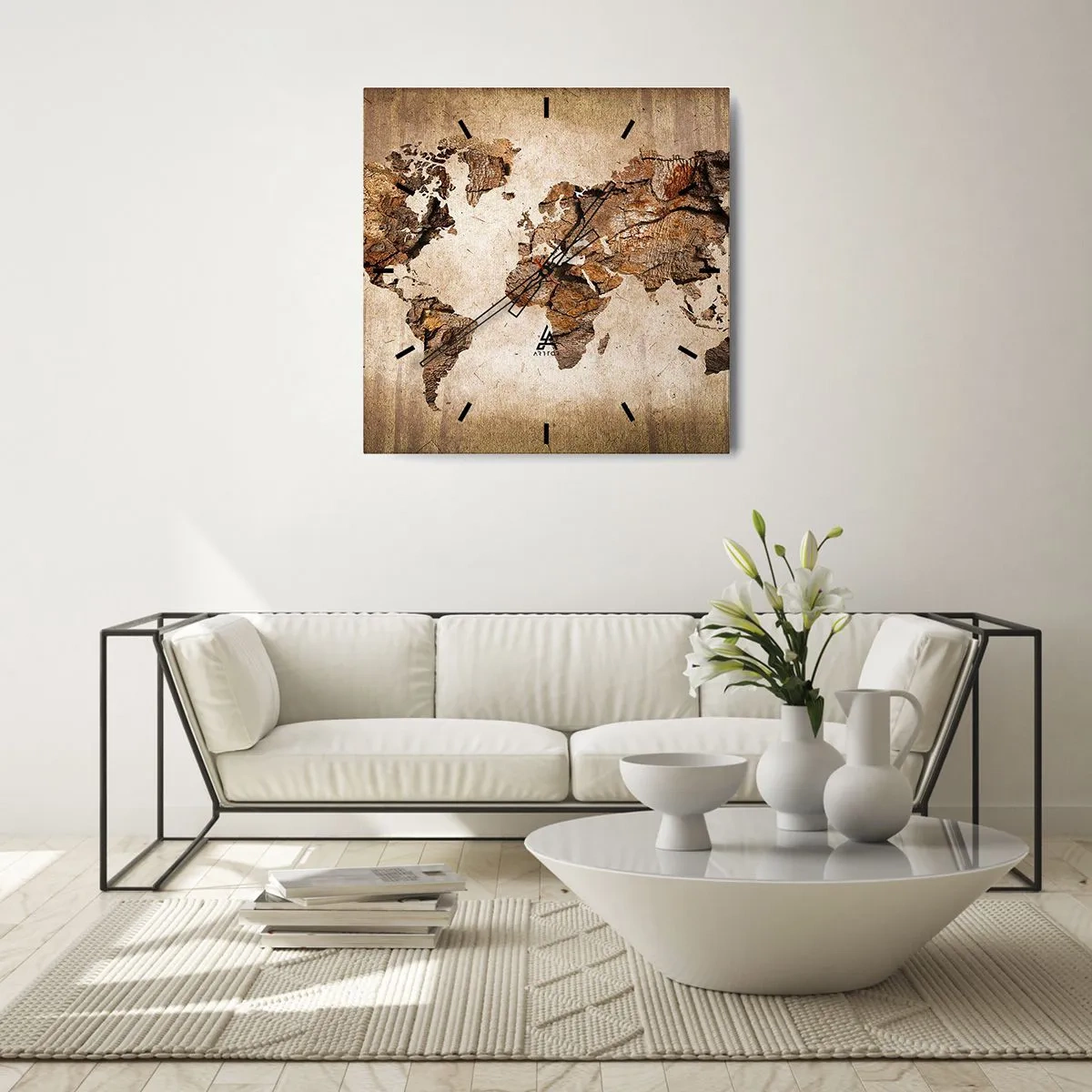 Horloge murale - Pendule murale - Une carte du monde dans un style rustique en bois - 30x30cm - Découverte du monde - Décoration murale moderne pour le salon et la chambre ARTTOR