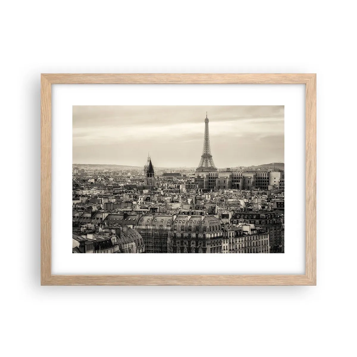 Affiche dans un chêne clair - Poster - Sur les toits de Paris - 40x30 cm
