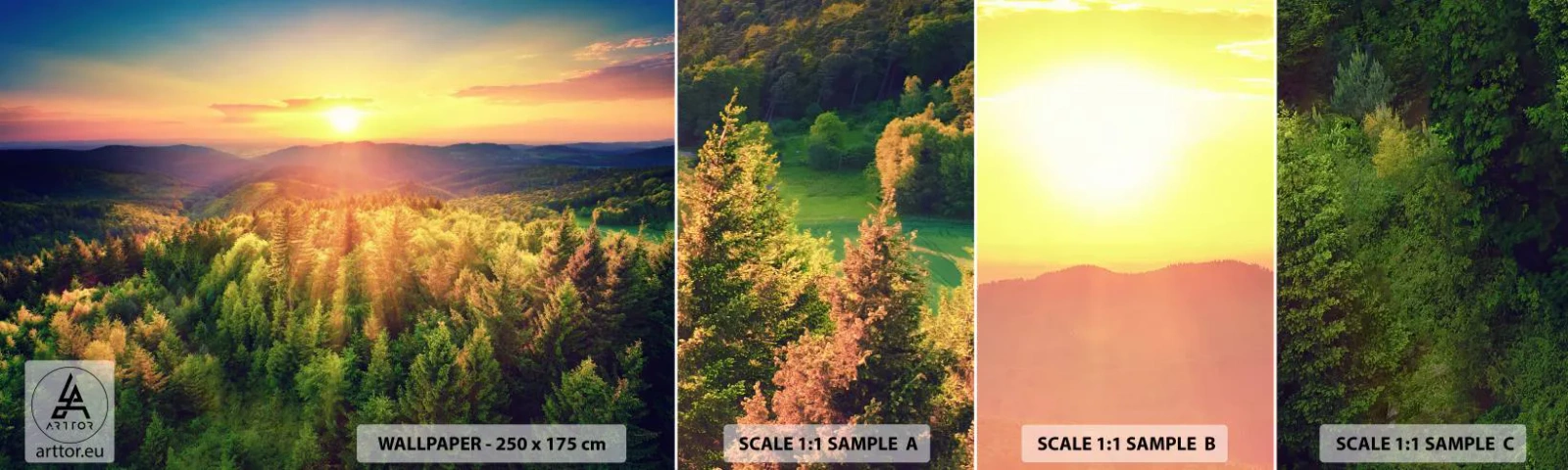 Échantillon De Papier Peint Standard Eco - Monts et sommets - Paysage, Forêt, Montagnes - 100x30 cm